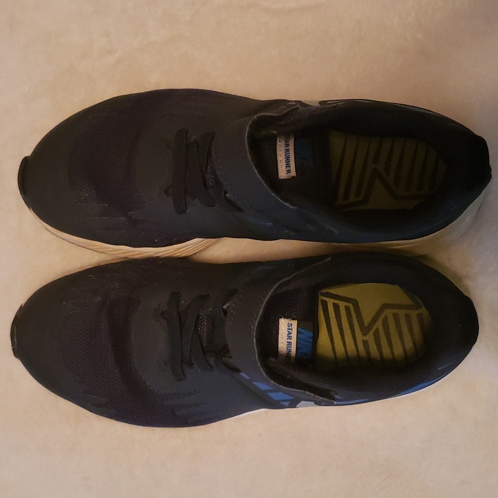 Navy Blue and Light Blue Nike with velcro strap